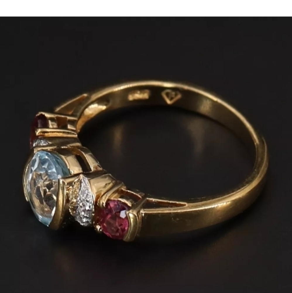 Sterling silver Fessenden &co. Topaz, white CZ and Garnet Gold ring, sz. 7.5 - Picture 3 of 5